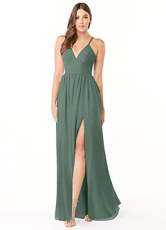 Azazie Aaida Bridesmaid Dresses Eucalyptus A-Line Corset Chiffon Dress image1