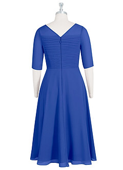 Azazie Naomi Mother of the Bride Dresses Royal Blue A-Line Boatneck Pleated Chiffon Dress image8