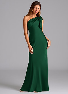Azazie Yuanna Bridesmaid Dresses Dark Green Mermaid One Shoulder Stretch Satin Dress image3