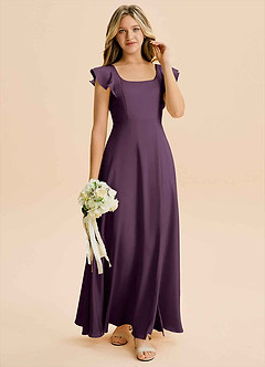 Azazie Bondi Junior Plum A-Line Side Slit Stretch Satin Dress image4