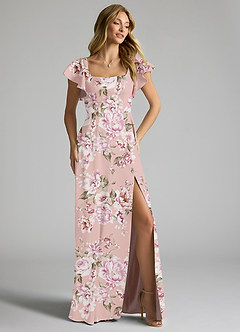 Azazie Bondi Bridesmaid Dresses Rosy Floral Bloom A-Line Bow Stretch Satin Dress image2