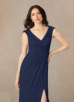 Azazie Andi Mother of the Bride Dresses Dark Navy A-Line Pleated Mesh Dress image4