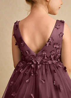 Azazie Lana Blumenmädchenkleider A-Linie ärmellos Matte Satin Kleid Sangria image7