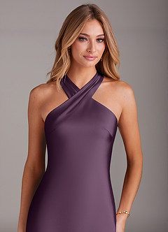 Azazie Doretta Bridesmaid Dresses Plum Mermaid Pleated Stretch Satin Dress image5