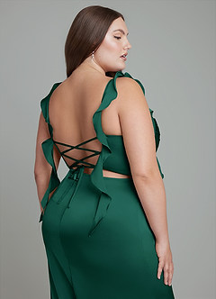Azazie Jessamine Bridesmaid Dresses Emerald Sheath Corset Stretch Satin Dress image14
