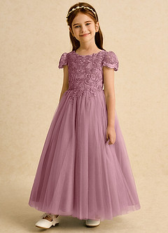 Azazie Puff Flower Girl Dresses Vintage Mauve Ball-Gown Lace Tulle Dress image5