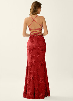 Kailani Red 3D Flowers Corset Mermaid Lace Up Back Prom Dress image2