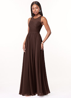 Azazie Nina Bridesmaid Dresses Ganache A-Line Pleated Chiffon Dress image4