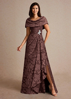 Azazie Branford Kleider für die Brautmutter A-Linie Plissee Blumen-Burnout Kleid Espresso image4