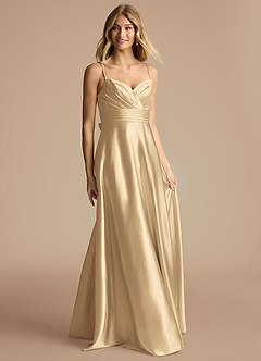 Azazie Oliana Bridesmaid Dresses Champagne A-Line Pleated Metallic Satin Dress image4