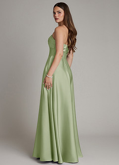 Azazie Meleena Bridesmaid Dresses Dusty Sage A-Line Strapless Stretch Satin Dress image3