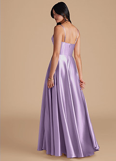 Azazie Elle Bridesmaid Dresses Lilac A-Line with Pockets Metallic Satin Dress image2