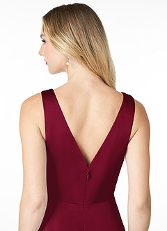 Azazie Nelly Bridesmaid Dresses Burgundy A-Line V-Neck Pleated Stretch Satin Dress image5