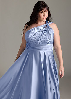 Azazie Charlize Robes de demoiselle d'honneur Robe Trapèze en Satin extensible Ue épaule Eis image15