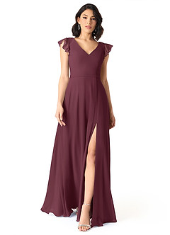 Azazie Claudine Bridesmaid Dresses Cabernet A-Line Flutter Sleeve Chiffon Dress image2