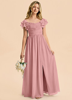 Azazie Anaya Junior Abito A-Line in Chiffon Scollo a Cuore Rosa Polverosa image5
