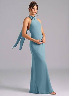 Azazie Velli Bridesmaid Dresses Moody Blue Mermaid Bow Chiffon Dress image3