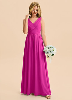 Azazie Kora Junior Fuchsia A-Line Pleated Chiffon Dress image4