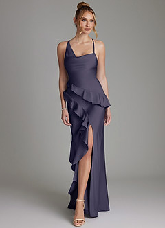 Azazie Jayda Bridesmaid Dresses Stormy A-Line Ruched Stretch Satin Dress image4