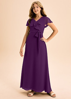 Azazie Lainey Junior Grape A-Line with Pockets Chiffon Dress image5