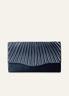 front Matching Color Pleated Metallic Satin Envelope Clutch