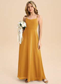 Azazie Shale Junior Butterscotch A-Line Bow Chiffon Dress image5