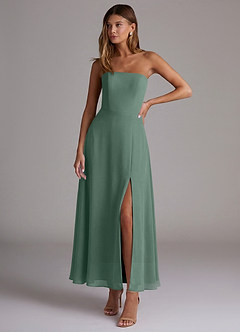 Azazie Wren Vestidos de madrinha de casamento Vestido Musgo Marinho de Chiffon de Linha A com Sem alças image1