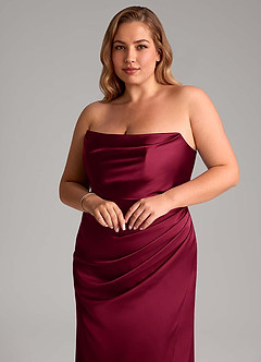 Azazie Leonis Bridesmaid Dresses Burgundy Mermaid Pleated Stretch Satin Convertible Dress image10