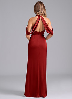 Azazie Bonny Bridesmaid Dresses Pomegranate Mermaid Off the Shoulder Stretch Satin Dress image2