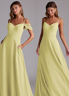 Azazie Marley Jurken voor bruidsmeisjes Converteerbaar Jurk van Chiffon met A-Lijn Off the Shoulder Citroensorbet image8