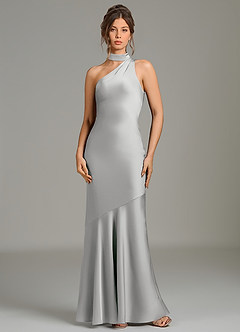Azazie Jalissa Bridesmaid Dresses Silver Mermaid One Shoulder Stretch Satin Dress image1