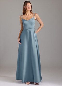 Azazie Marley Bridesmaid Dresses Dusty Blue A-Line Off the Shoulder Stretch Satin Convertible Dress image3