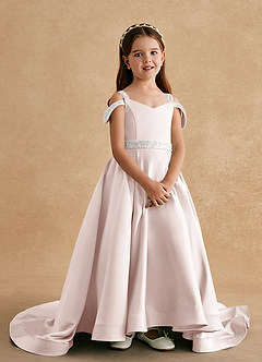 Azazie Jodi Abiti da Ragazza di Fiori Abito A-Line in Raso Opaco Petalo Di Rosa image4