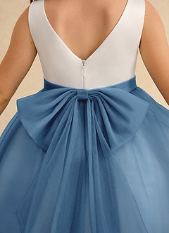 Azazie Rene Flower Girl Dresses Ivory Steel Blue A-Line Bow Tulle Dress image7