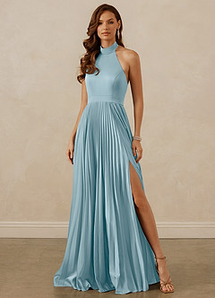 Christian Siriano Bridal for Azazie 1007 Bridesmaid Dresses Moody Blue A-Line Pleated Stretch Satin Dress image1