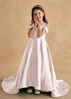 Azazie Jodi Abiti da Ragazza di Fiori Abito A-Line in Raso Opaco Petalo Di Rosa image5