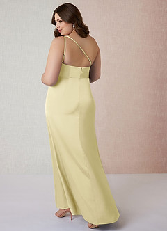 Azazie Mika Final Sale Lemon Sorbet Sheath One Shoulder Stretch Satin Dress image11