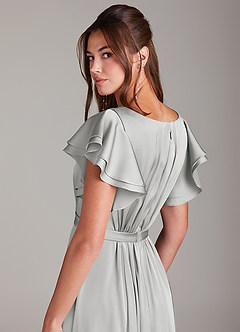 Azazie Daphne Modest Bridesmaid Dresses A-Line Ruched Stretch Satin Floor-Length Dress image2