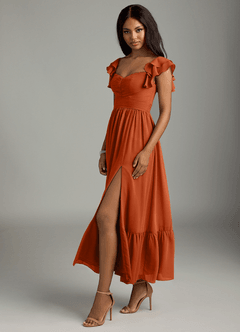 Azazie Anaya Bridesmaid Dresses Burnt Orange A-Line Pleated Chiffon Dress image4