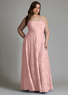 Azazie Shaude Bridesmaid Dresses Powder Pink A-Line Pleated Floral Burnout Dress image13