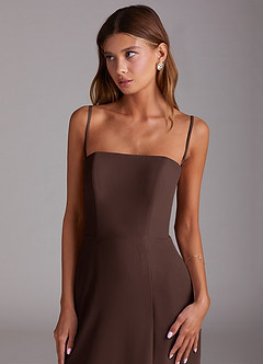 Azazie Wren 신부 들러리 드레스 A라인 사이드 슬릿 쉬폰 바닥 길이 드레스 image3