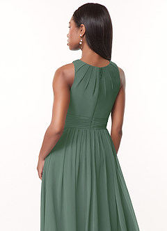 Azazie Harper Bridesmaid Dresses Eucalyptus A-Line Pleated Chiffon Dress image4