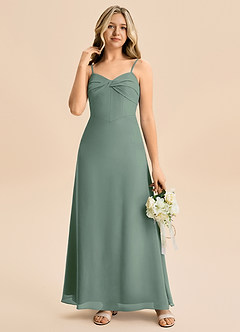 Azazie Jordyn Junior Klä av A-Line i Chiffong Älskling Halsringning image5