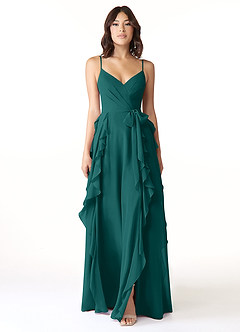 Azazie Peyton Brautjungfernkleider A-Linie Gestreift Chiffon Kleid Pfau image5