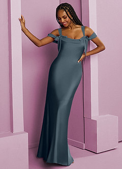 Barbie ♥ Azazie Bridesmaid Dresses Twilight Sheath Pleated Stretch Satin Dress image12