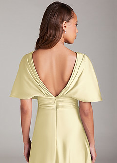 Azazie Pamela Vestidos de damas de honor Vestido de Sorbete De Limón de Satén Elástico de Corte en A con Plisado image6