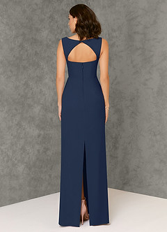 Azazie Flori Robes de demoiselle d'honneur Robe Fourreau en Mousseline de soie Col Carré Bleu Marine Foncé image2