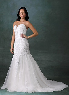Azazie Chelley Vestidos de novia Vestido Diamante Blanco de Tul de Corte Sirena con Palabra de honor image3