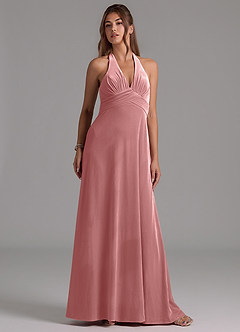 Azazie Tessie Bridesmaid Dresses Dusty Rose A-Line Pleated Velvet Dress image4