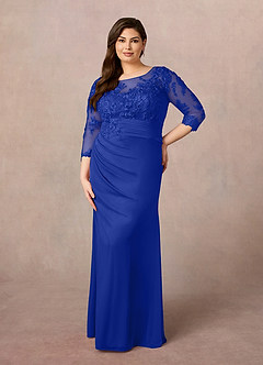 Azazie Fatemah Mère de la mariée Robes Robe Sirène en Dentelle Dentelle à encolure dégagée Bleu Roi image7